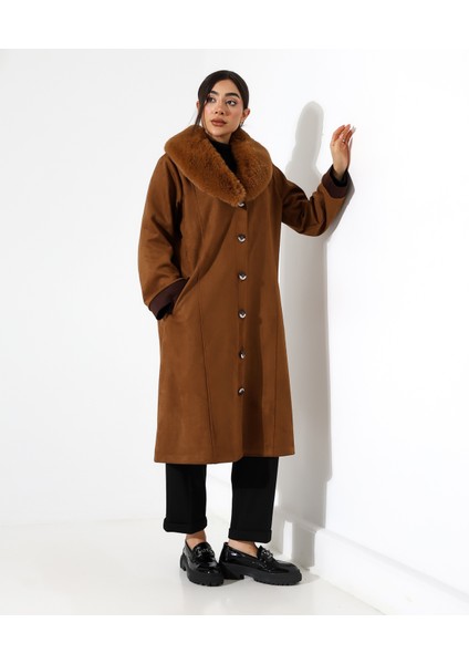 Şal Yaka Kürk Detay Uzun Kaban