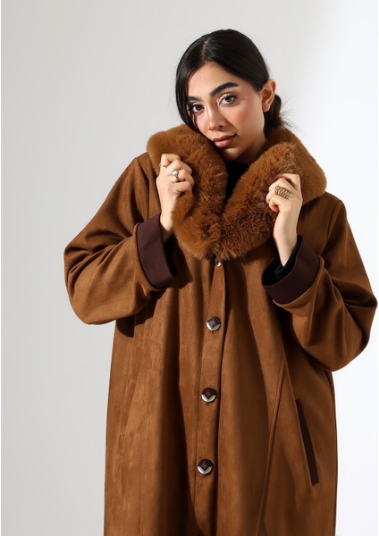 Şal Yaka Kürk Detay Uzun Kaban