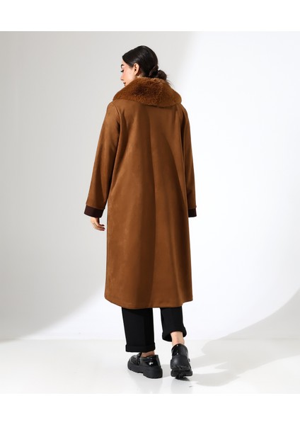 Şal Yaka Kürk Detay Uzun Kaban