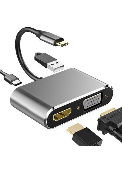 4‑in‑1 Usb‑c Genişletici Dock | HDMI + VGA + Usb‑a + Pd – 4K Destekli fiyatları