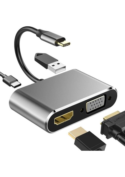 4‑in‑1 Usb‑c Genişletici Dock | HDMI + VGA + Usb‑a + Pd – 4K Destekli indirimleri
