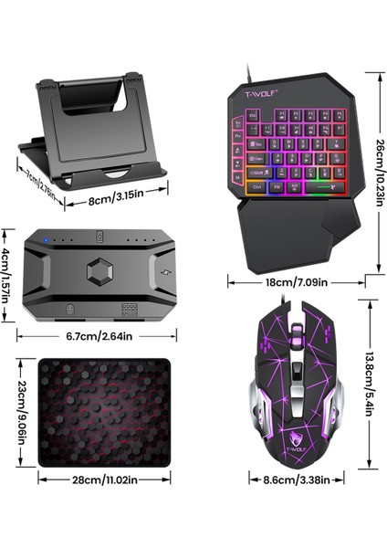 5’li Oyun Seti Tek El Klavye + Mouse + Dönüştürücü + Stand + Mouse Pad modelleri