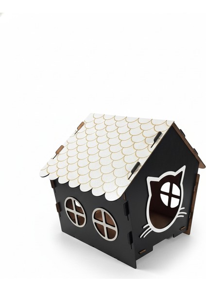 Lüks Kedi Yuvası Ahşap Tasarım | Şirin Kedi Suratlı, Modern Dekoratif Kedi Kulübesi, Kolay Kurulum