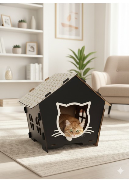 Lüks Kedi Yuvası Ahşap Tasarım | Şirin Kedi Suratlı, Modern Dekoratif Kedi Kulübesi, Kolay Kurulum modelleri