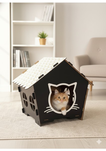 Lüks Kedi Yuvası Ahşap Tasarım | Şirin Kedi Suratlı, Modern Dekoratif Kedi Kulübesi, Kolay Kurulum fırsatları