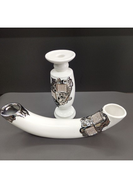 Dekoratif Vazo Obje ve Mumluk Seramik Gümüş Işlemeli fırsatları