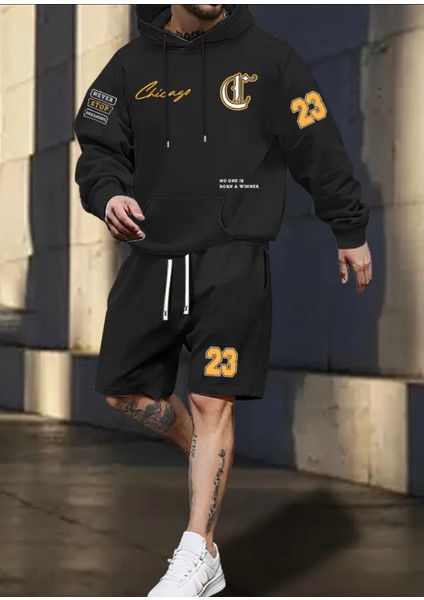 Punıx Büyük Beden Özel Seri Kapüşonlu Crazy 23 Baskılı %100 Pamuk Kışlık Erkek Eşofman Takımı