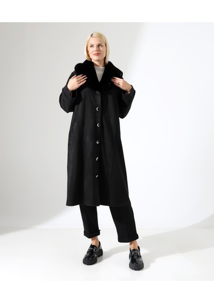 Şal Yaka Kürk Detay Uzun Kaban fırsatları