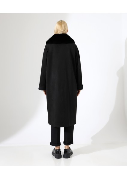 Şal Yaka Kürk Detay Uzun Kaban