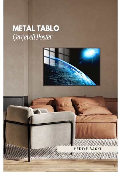 Uzay Gezegen Çerçeveli Metal Poster Tablo fırsatları