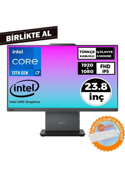 Thinkcentre Neo 50A I7-13620H 16GB 512GB SSD 23.8" Fdos Aıo+Klavye-Mouse Set 12SC000KTR 045