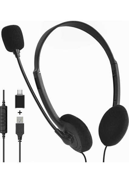 USB + Type-C Çift Girişli Çağrı Merkezi Mikrofonlu Kafa Üstü Bilgisayar Kulaklığı Kulaküstü Kulaklık fiyatları