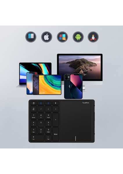 Touchpad’li Sayısal Klavye – Bluetooth + 2.4g – Sessiz, Ergonomik ve Şarjlı
