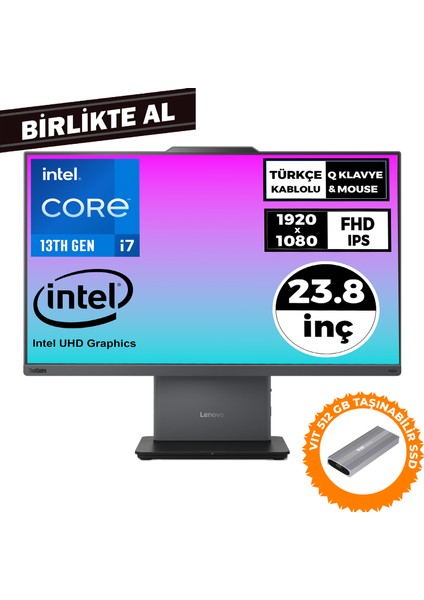 Thinkcentre Neo 50A I7-13620H 16GB 512GB SSD 23.8" Fdos Aıo+Vıt 512 GB SSD 12SC000KTR 046