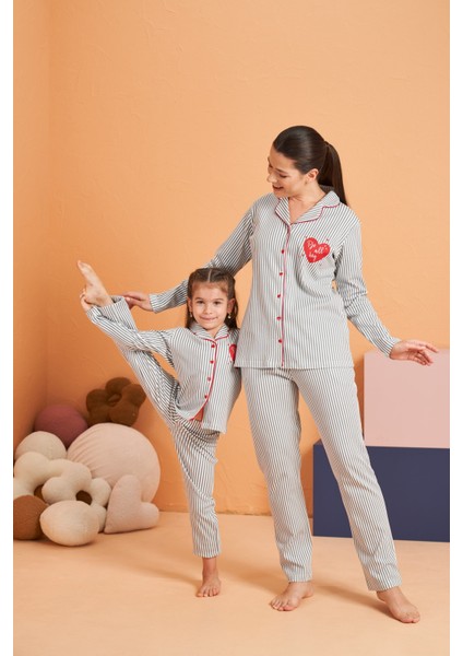 Boy Çizgili Kadın Düğmeli Pijama Takımı 28064