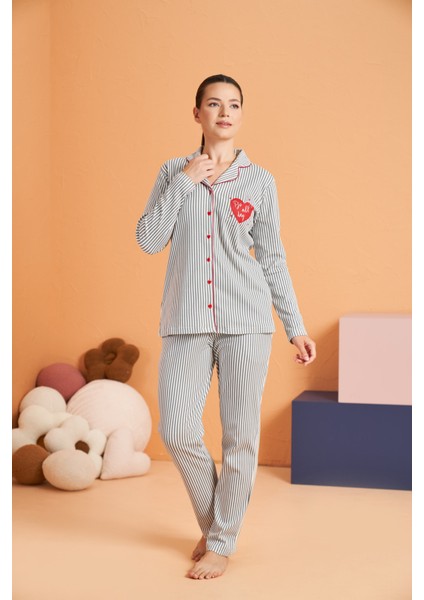 Boy Çizgili Kadın Düğmeli Pijama Takımı 28064 fiyatları