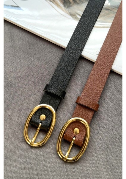 Kadın 2'li Gold Oval Tokalı Pantolon Elbise Gömlek Ceket Kemeri fiyatları