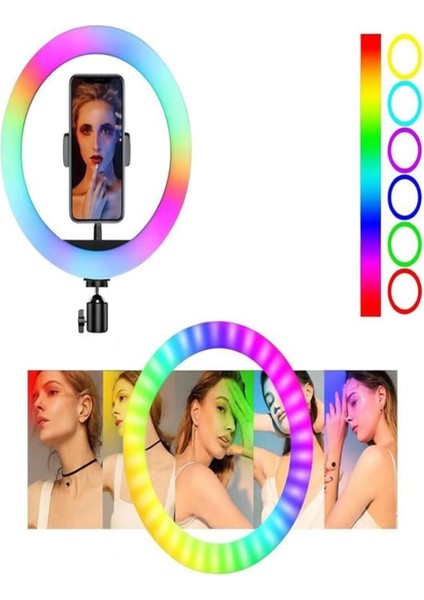 Rgb Işıklı 26 cm 10 Inç Çok Renkli LED Ring Light 2.1m Tripot Youtube Tiktok Make Up Çekim Işığı modelleri