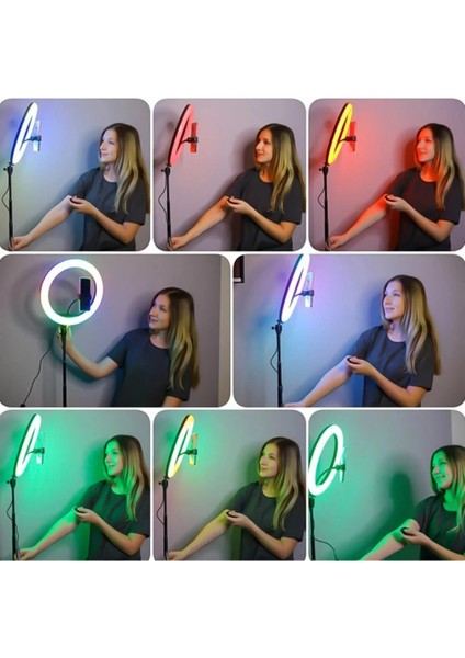 Rgb Işıklı 26 cm 10 Inç Çok Renkli LED Ring Light 2.1m Tripot Youtube Tiktok Make Up Çekim Işığı fırsatları
