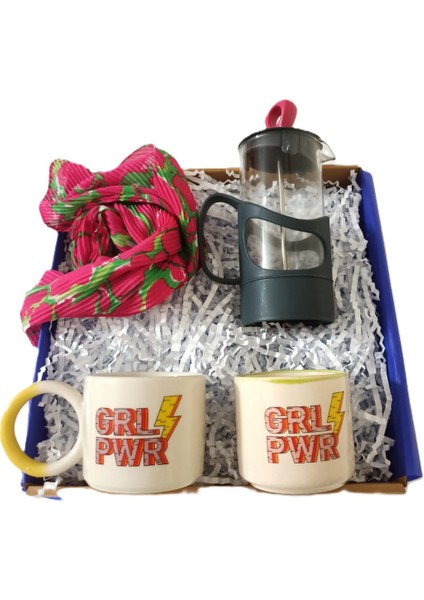 Yılbaşı Özel Hediye Seti, Kupa, Saksı, Fular, French Press