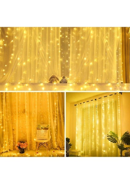 Kumandalı 8 Ayrı Moda Sahip 3MX3M ( 300 cm x 300 cm ) Perde LED Tel LED USB