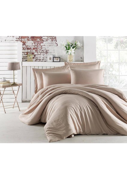 Nevresim Takımı Çizgili Pamuk Saten Çift Kişilik