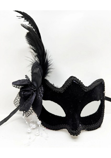 Ieg® Siyah Süet Yandan Tüylü Incili Parti Maskesi fiyatları