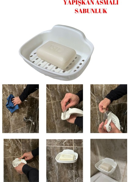 Yapışkan Asmalı Katı Sabunluk Kuru Kalan Sabunluk Ergonomik Tasarım ile Sular Kolay Akar