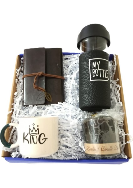 Öğretmenler Günü Özel Hediye Seti, French Press, King Tasarım Kupa, Mum, Deri Kapaklı Defter