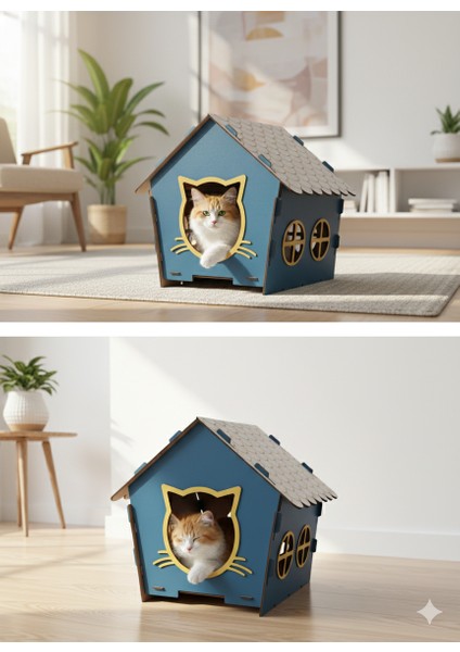 Lüks Kedi Yuvası Ahşap Tasarım | Şirin Kedi Suratlı, Modern Dekoratif Kedi Kulübesi, Kolay Kurulum fiyatları