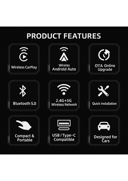 Kablosuz Carplay Android Auto Adaptörü – USB Type-C Uyumlu Dönüştürücü Cihaz | Tak-Çalıştır modelleri