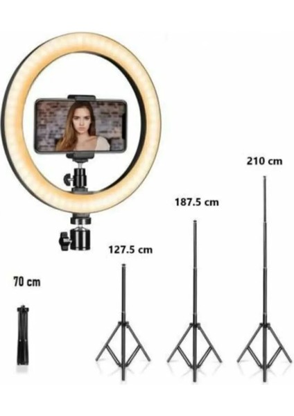 3 Renkli LED Ring Light 26 cm 10 Inç Bluetooth Kumandalı 2.1m Tripot Youtube Tiktok Make Up Çekim Işığı modelleri