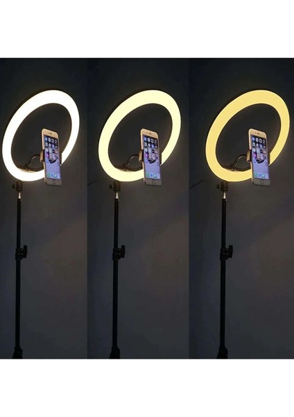 3 Renkli LED Ring Light 26 cm 10 Inç Bluetooth Kumandalı 2.1m Tripot Youtube Tiktok Make Up Çekim Işığı indirimleri