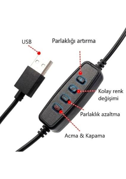 3 Renkli LED Ring Light 26 cm 10 Inç Bluetooth Kumandalı 2.1m Tripot Youtube Tiktok Make Up Çekim Işığı