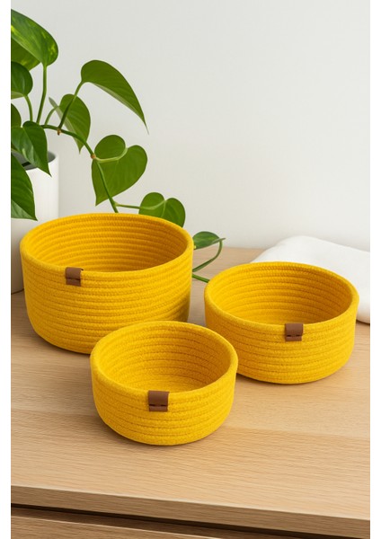 3’lü Sarı Jut Sepet Seti %100 Pamuk El Yapımı Dekoratif Çok Amaçlı Düzenleyici Sepet fırsatları