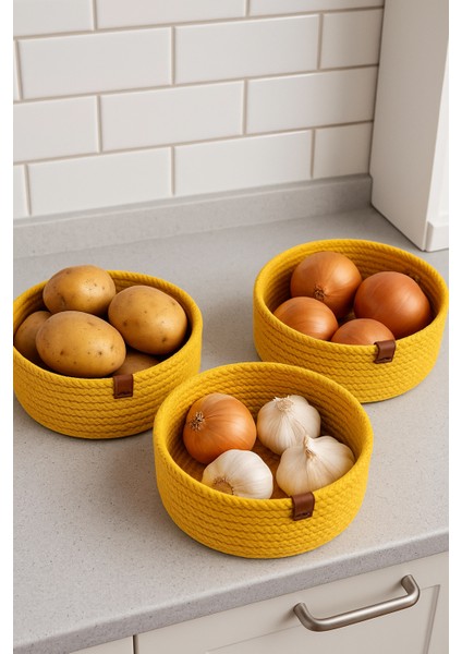 3’lü Sarı Jut Sepet Seti %100 Pamuk El Yapımı Dekoratif Çok Amaçlı Düzenleyici Sepet indirimleri