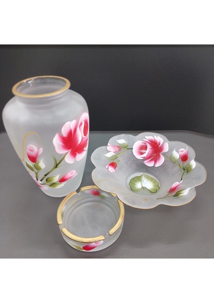 Dekoratif Cam Vazo Şekerlik ve Küllük Takımı 3'lü Set Vazo Şekerlik Küllük fırsatları