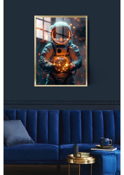 Astronot Gezegen Çerçeveli Metal Poster Tablo