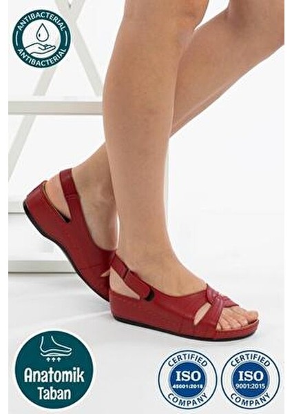 Kadın Anatomik Sandalet Dolgu Topuklu Rahat Kullanım 1817 Kırmızı Welsoft Malzeme indirimleri