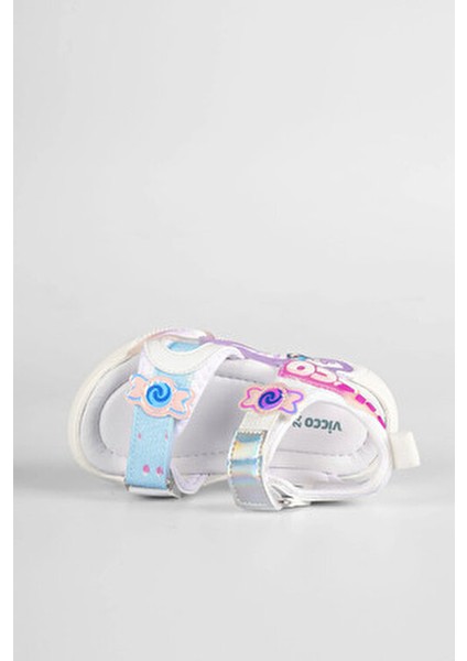 Kız Çocuk Sandalet Hafif Kalp Detaylı Cırt Cırtlı Tasarım 22-30 Numara Eva Taban