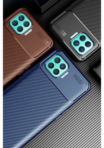 Oppo Reno 4 Lite Kılıf Auto Focus Karbon Kapak - Kahverengi modelleri