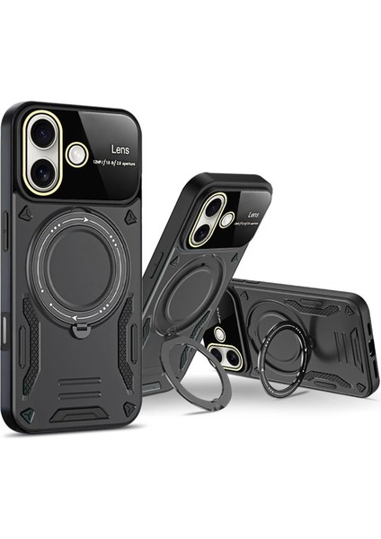 Iphone 16 Kılıf Joy Lens Standlı Kapak - Koyu Yeşil fiyatları