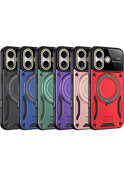 Iphone 16 Kılıf Joy Lens Standlı Kapak - Koyu Yeşil modelleri