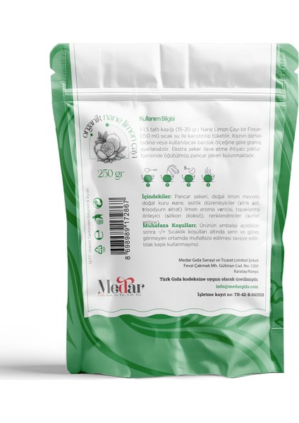 Gerçek Meyve Parçacıklı Organik Nane Limon Çayı 250 gr indirimleri