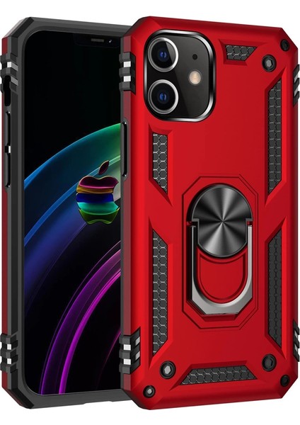 Iphone 12 Mini Kılıf Sofya Yüzüklü Silikon Kapak - Kırmızı