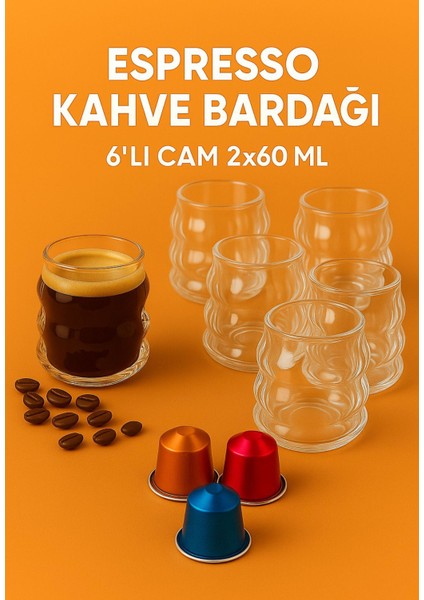 Espresso Kahve - Kahve Yanı Bardağı Cam 6lı Set 60ML
