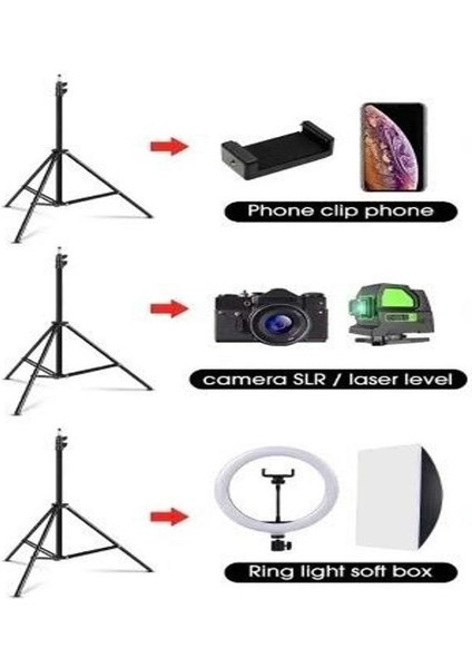 Bluetooth Kumandalı 210 cm Tripod Telefon Tutuculu Selfie Çubuğu Telefon, Kamera ve Lamba Tripodu