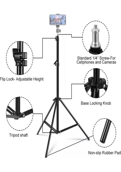 Bluetooth Kumandalı 210 cm Tripod Telefon Tutuculu Selfie Çubuğu Telefon, Kamera ve Lamba Tripodu fırsatları