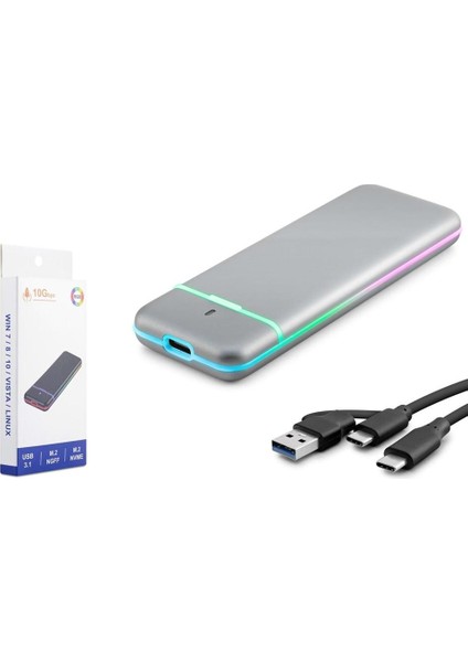 Hadron M2 HDX1774 SSD Kutu Type-C3.1 + Usb3.0 Nvme + Ngff M2 Chip RTL9210B Gri