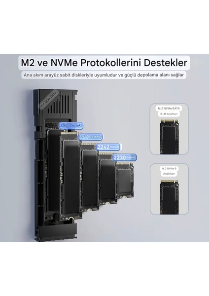 SE630D M2 Nvme+Sata Muhafaza Kutusu Çift Protokol Ce Lisanslı 2280/2260/2242/2230/ 10Gbps 3.2 Yüksek Hızlı Son Nesil Teknoloji Metal Sağlam Orjinal Şık Tasarım